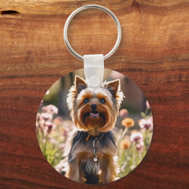 Cute Dog Your Photo Blush Pink Name Keychain (Front)
