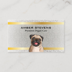 Cute Doggie Pug   Damask Pattern Business Card