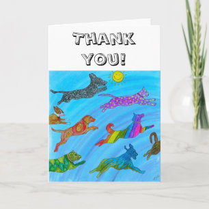 Cute Dogs and Cats Jumping for Joy Greeting Card