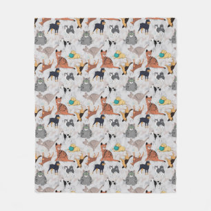 Cute Dogs And Cats Pattern Design Fleece Blanket