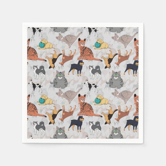 Cute Dogs And Cats Pattern Design Napkin (Front)