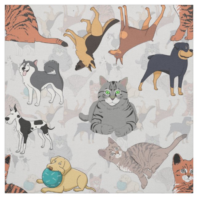 Cute Dogs And Cats Seamless Textile Fabric (Swatch)