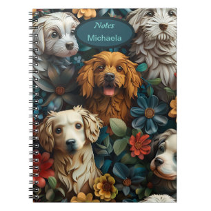 Cute dogs and colorful flowers design notebook