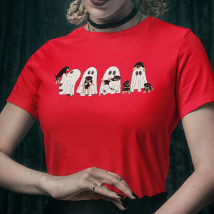 Cute Dogs and Ghosts Halloween Retro Groovy T-Shirt
