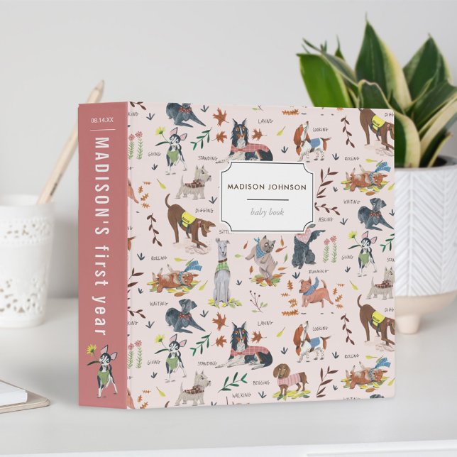 Cute Dogs Animals Pink Baby book Binder (Creator Uploaded)