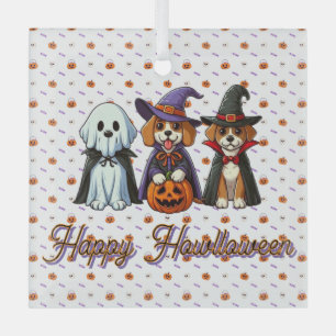Cute Dogs as ghost, witch, & vampire  Glass Ornament