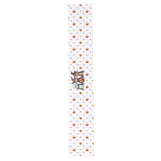 Cute Dogs as ghost, witch, & vampire  Long Table Runner (Front)