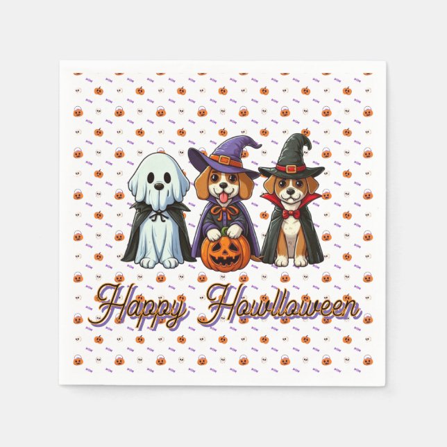 Cute Dogs as ghost, witch, & vampire  Napkin (Front)