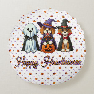 Cute Dogs as ghost, witch, & vampire Round Pillow