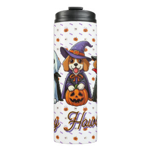 Cute Dogs as ghost, witch, & vampire Thermal Tumbler