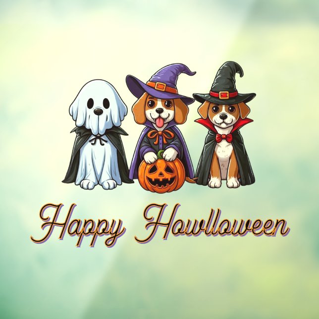 Cute Dogs as ghost, witch, & vampire  Window Cling (Sheet 3)
