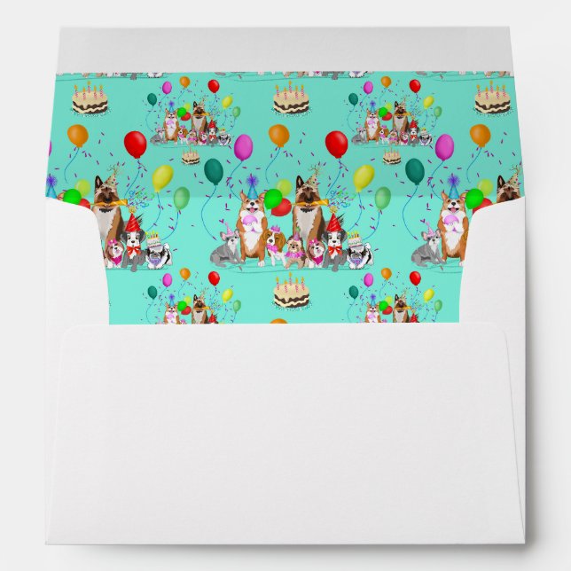 Cute Dogs Birthday Celebration Let's Pawty Pattern Envelope (Back (Bottom))