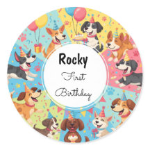 Cute Dogs Birthday Party Favour Stickers