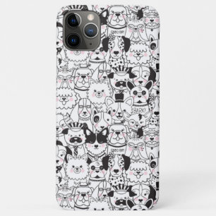 Cute Dogs Black and White Animal Pattern Line Art iPhone 11 Pro Max Case