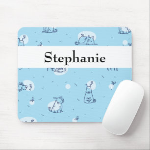 Cute Dogs Blue Sketched Personalized Animals Mouse Pad