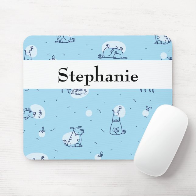 Cute Dogs Blue Sketched Personalized Animals Mouse Pad (With Mouse)