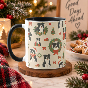 Cute Dogs Border Collie Christmas Pattern Holiday Mug