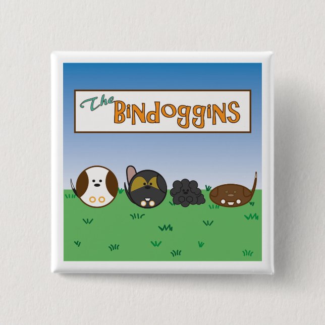 Cute Dogs Button, The Bindoggins 2 Inch Square Button (Front)