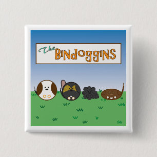 Cute Dogs Button, The Bindoggins 2 Inch Square Button