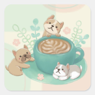Cute Dogs & Coffee Illustration Square Sticker
