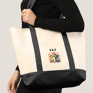 Cute dogs couple initials tote bag