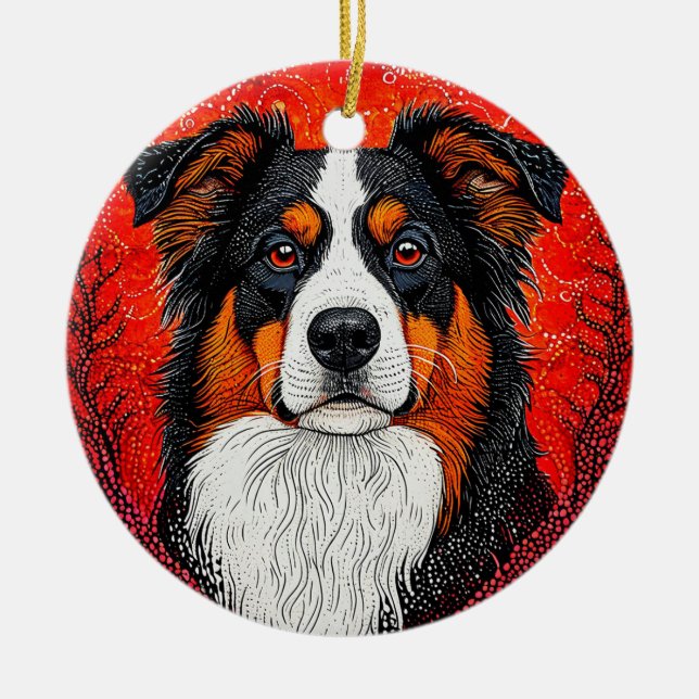 Cute Dog's face Ceramic Ornament (Front)