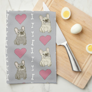 Cute dogs, Frenchie, hearts, and bones Kitchen Towel