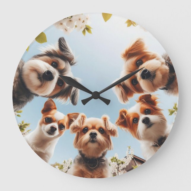 Cute Dogs Funny Dog Wall Clock (Front)