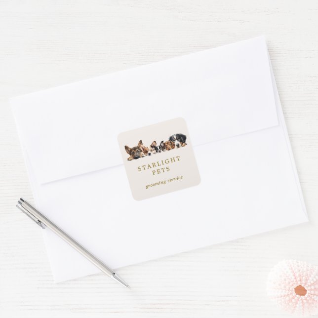 Cute Dogs Grooming Service Business Square Sticker (Envelope)