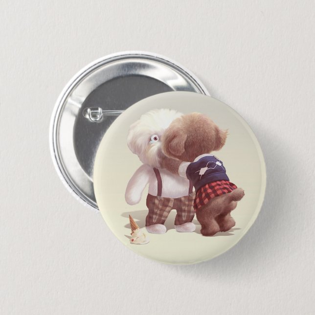 Cute Dogs Hugging 2 Inch Round Button (Front & Back)