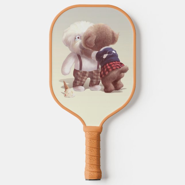 Cute Dogs Hugging Pickleball Paddle (Front)