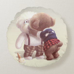 Cute Dogs Hugging Round Pillow