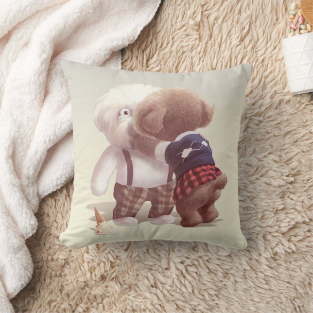 Cute Dogs Hugging Throw Pillow (Blanket)