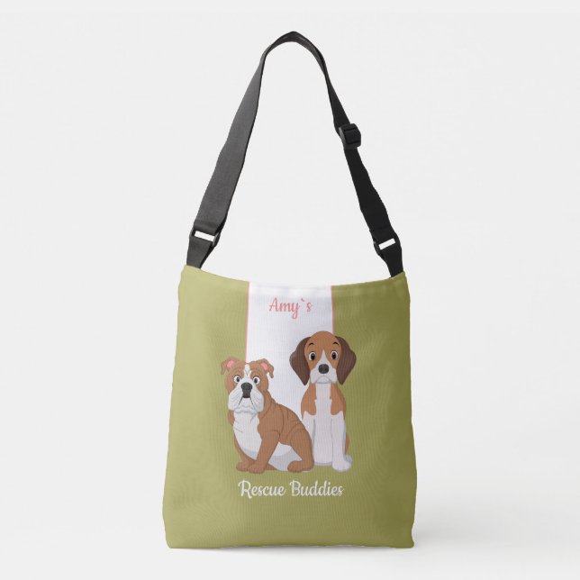 Cute dogs illustration Rescue dogs custom name Crossbody Bag (Front)