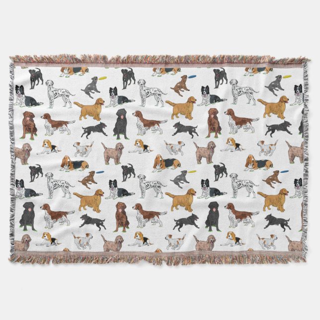 Cute Dogs Illustrations Pattern Throw Blanket (Front)