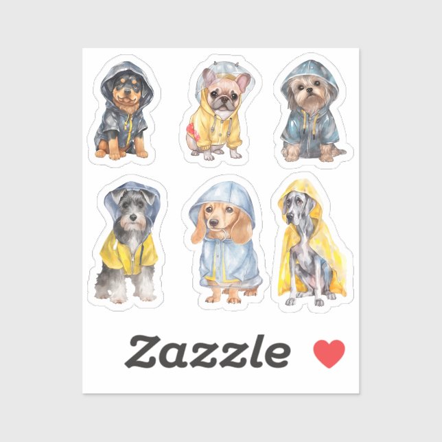 Cute Dogs in Raincoats (2) Stickers (Sheet)