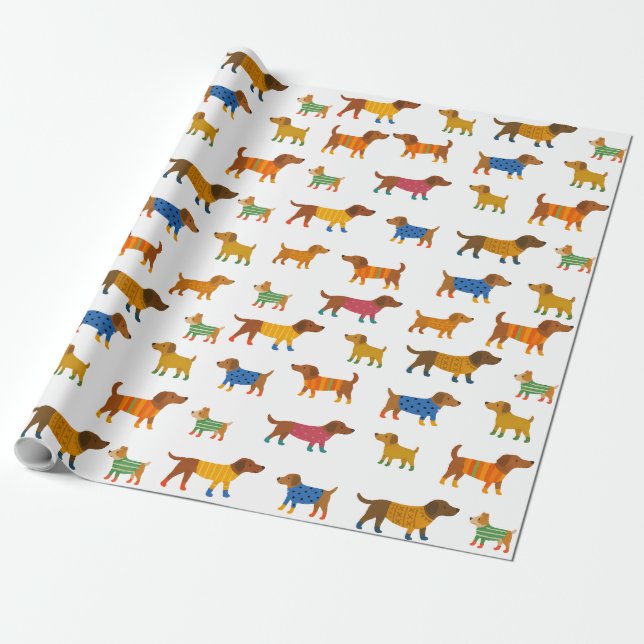 Cute Dogs in Sweaters Wrapping Paper (Unrolled)