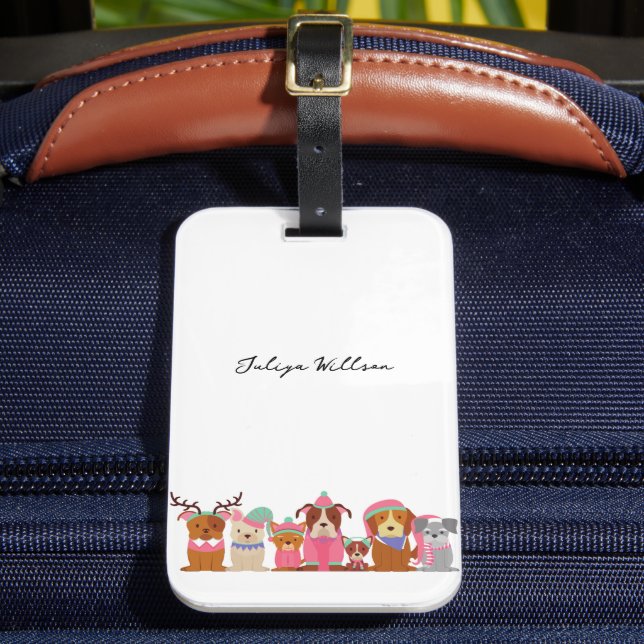 Cute dogs in the winter name  luggage tag (Front Insitu 2)