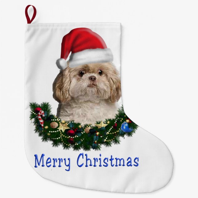 Cute dogs large christmas stocking (Front)