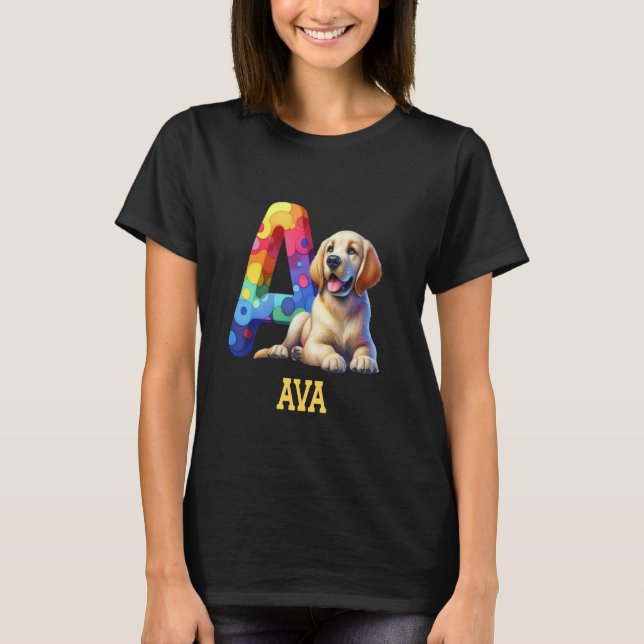 Cute Dogs Letter Ava Name Rainbow Dog T-Shirt (Front)