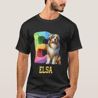 Cute Dogs Letter Elsa Name Rainbow Dog T-Shirt
