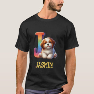 Cute Dogs Letter Jasmin Name Rainbow Dog T-Shirt