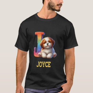Cute Dogs Letter Joyce Name Rainbow Dog T-Shirt