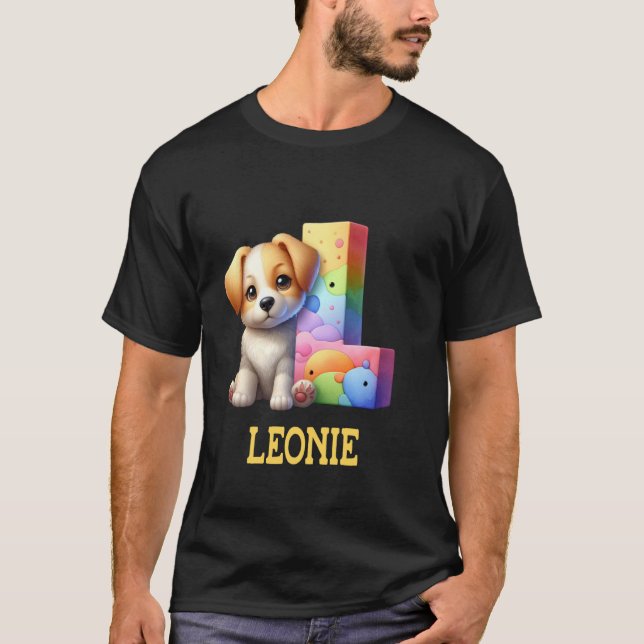 Cute Dogs Letter Leonie Name Rainbow Dog T-Shirt (Front)