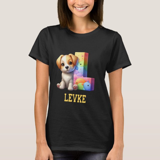 Cute Dogs Letter Levke Name Rainbow Dog T-Shirt (Front)