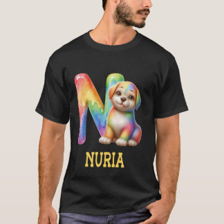 Cute Dogs Letter Nuria Name Rainbow Dog T-Shirt