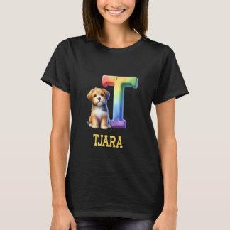 Cute Dogs Letter Tjara Name Rainbow Dog T-Shirt