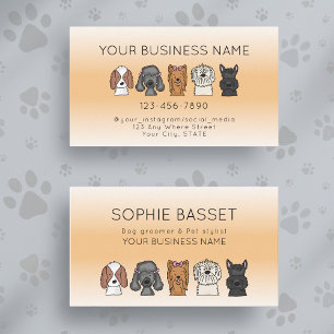 Cute Dogs Modern Orange Grooming Business Card