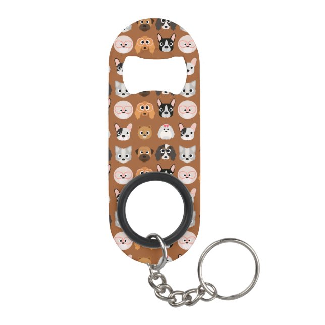 Cute Dogs on Brown Mini Bottle Opener (Back)