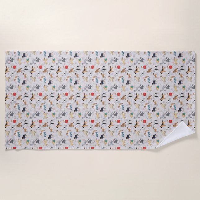 Cute Dogs Pattern Design White Beach Towel (Front)